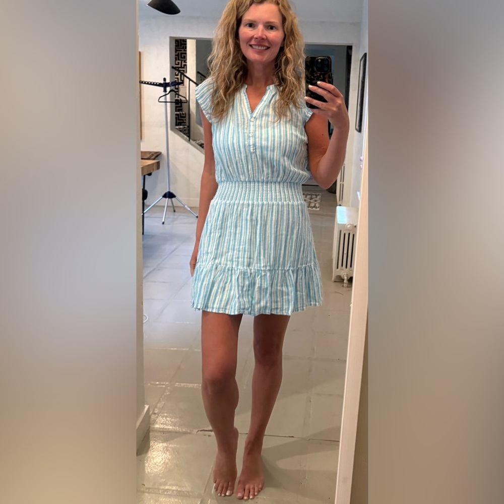 Rails Augustine Laguna Blue Stripe Smocked Mini Dress XS